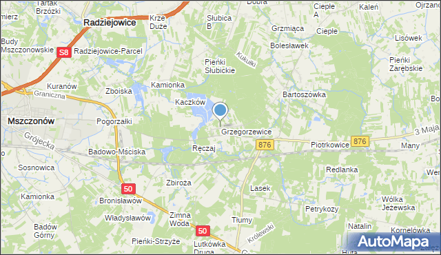 mapa Grzegorzewice, Grzegorzewice gmina Żabia Wola na mapie Targeo